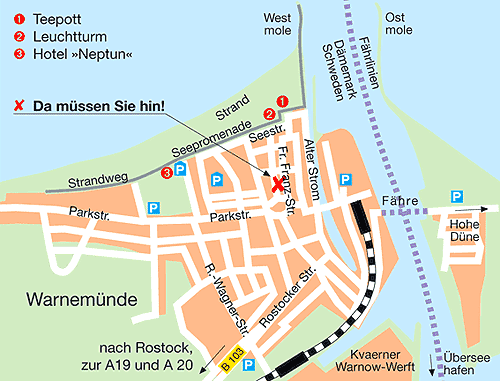 Lage unserer Ferienwohnung in Warnemünde Karte zur Lage unserer Ferienwohnung in Warnemünde